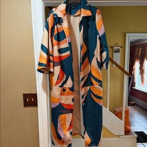 SHEIN Multicolor Abstract Long Coat